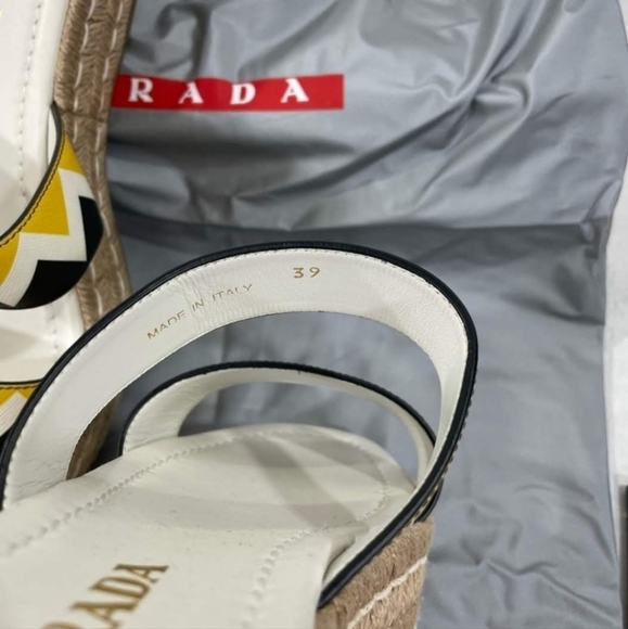 PRADA Zigzag Saffiano Leather Sandals Womens Platform Espadrille Slide Size 39 - Picture 16 of 16